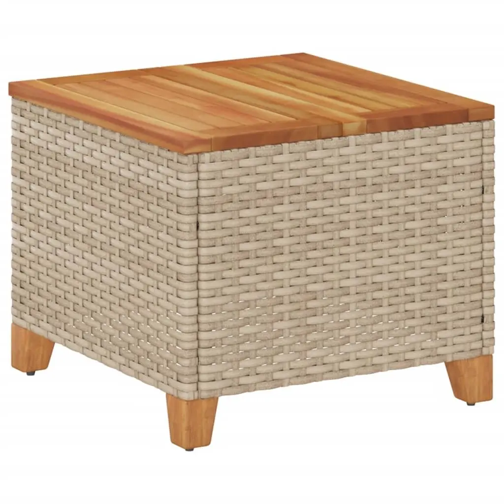 Garden Table Beige Acacia Wood Top 45x45x37cm Outdoor Furniture PE Rattan