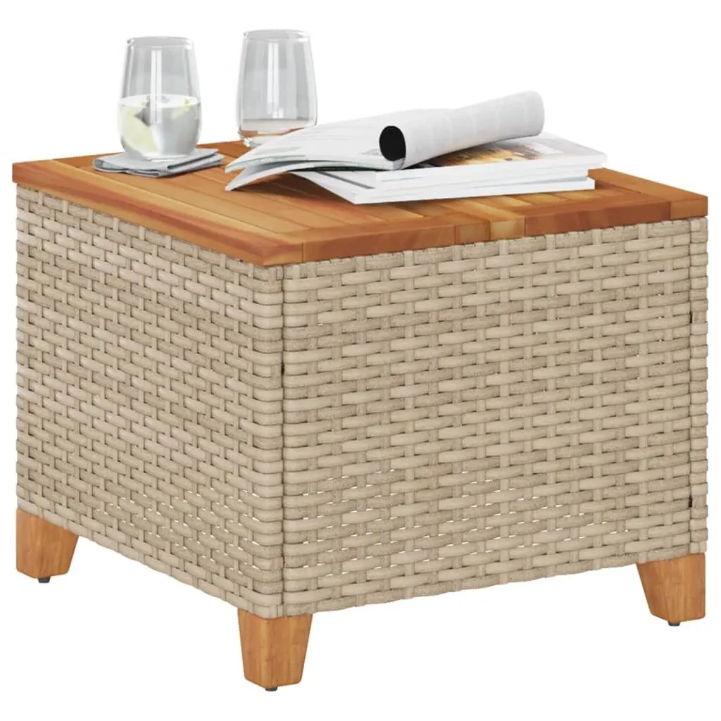 Garden Table Beige Acacia Wood Top 45x45x37cm Outdoor Furniture PE Rattan