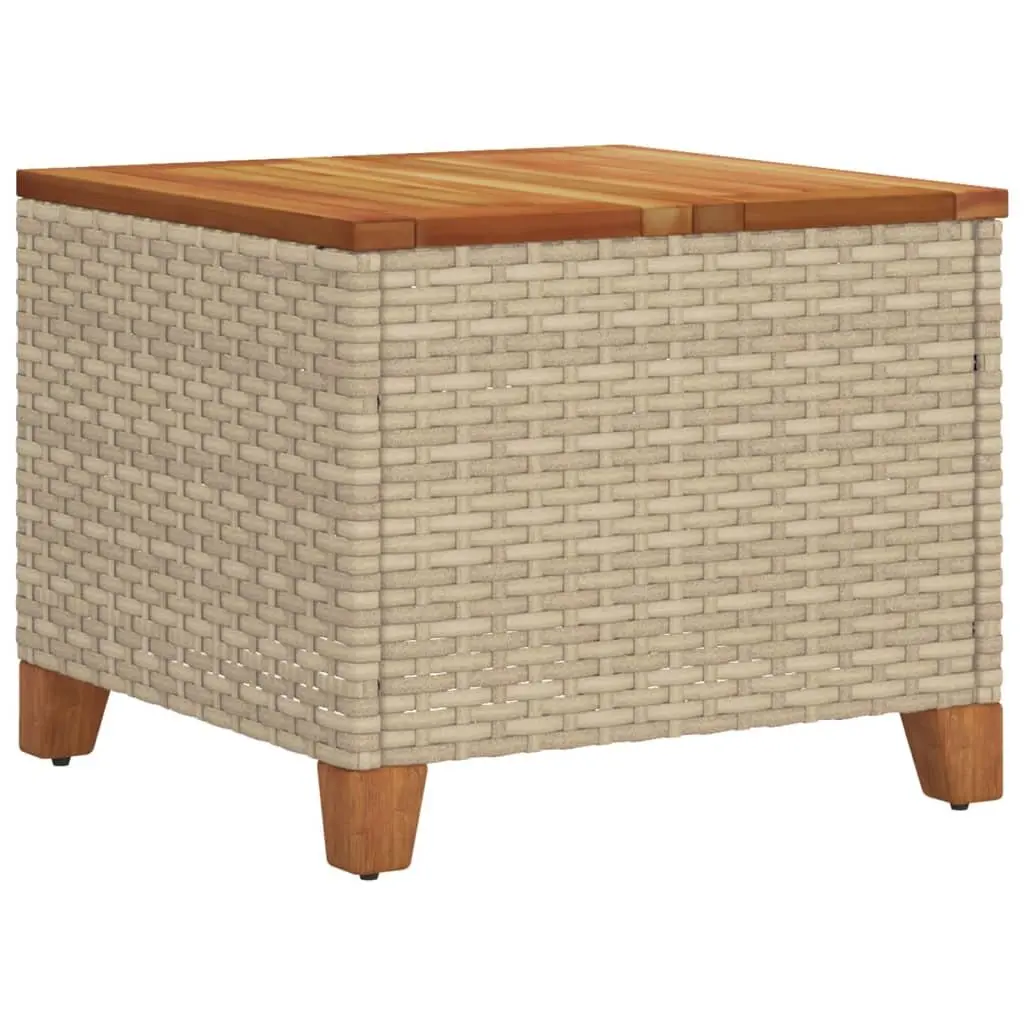 Garden Table Beige Acacia Wood Top 45x45x37cm Outdoor Furniture PE Rattan