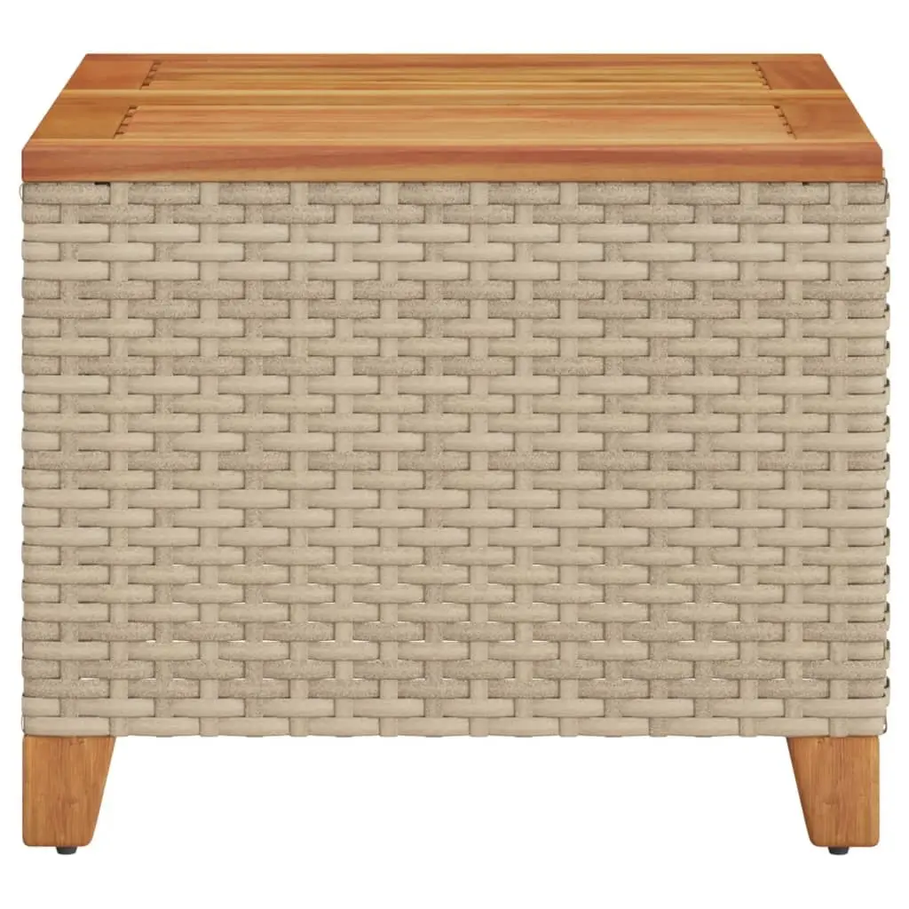 Garden Table Beige Acacia Wood Top 45x45x37cm Outdoor Furniture PE Rattan