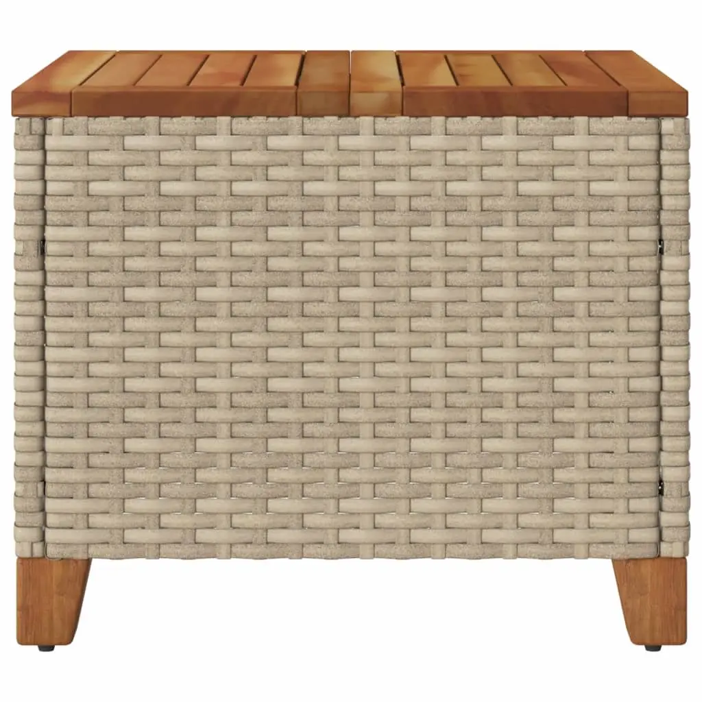 Garden Table Beige Acacia Wood Top 45x45x37cm Outdoor Furniture PE Rattan