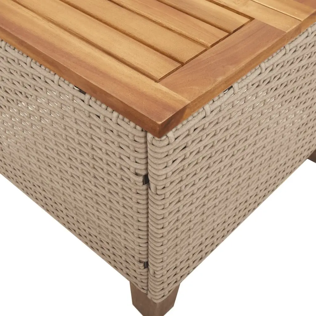 Garden Table Beige Acacia Wood Top 45x45x37cm Outdoor Furniture PE Rattan