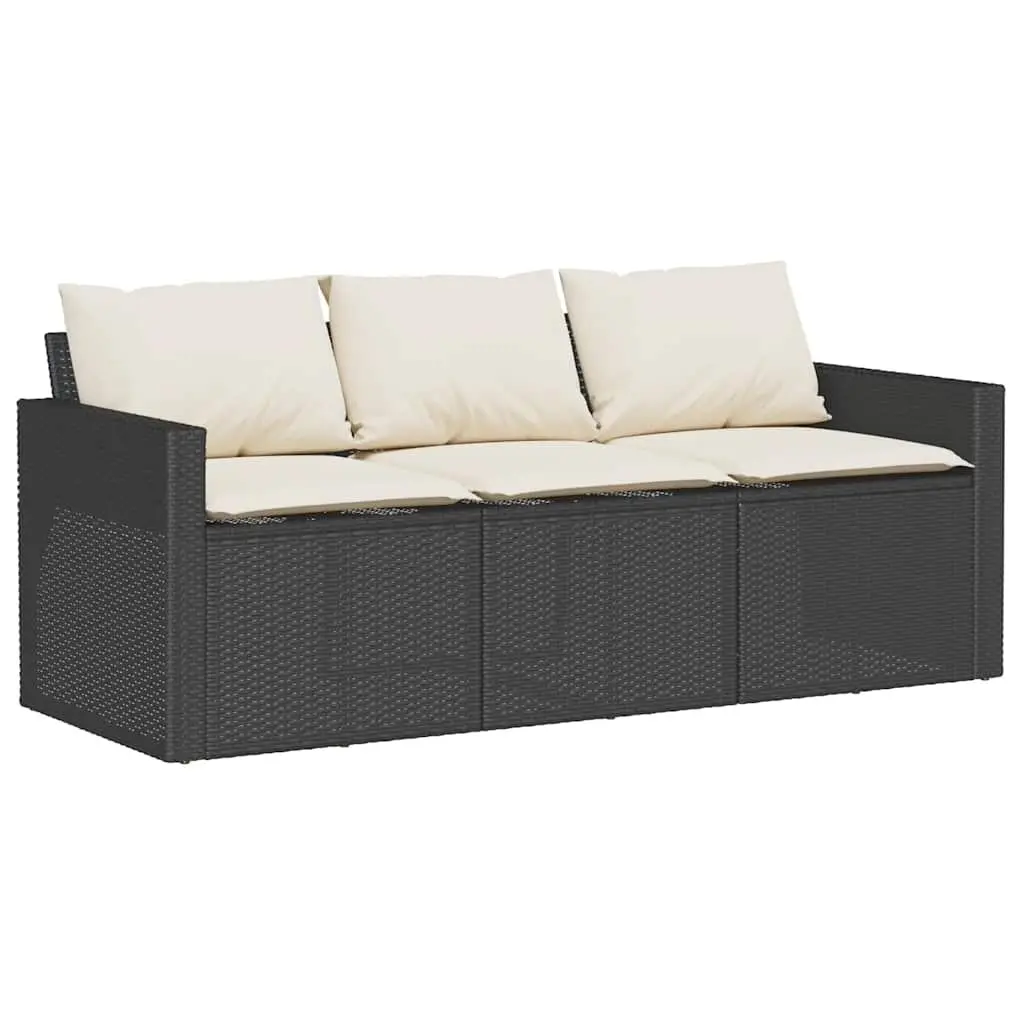 Outdoor Furniture Set Black Poly Rattan Cushioned Chairs Acacia Wood Table 2 Piece