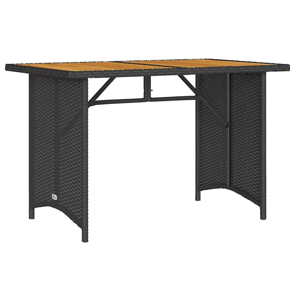 Outdoor Furniture Set Black Poly Rattan Cushioned Chairs Acacia Wood Table 2 Piece