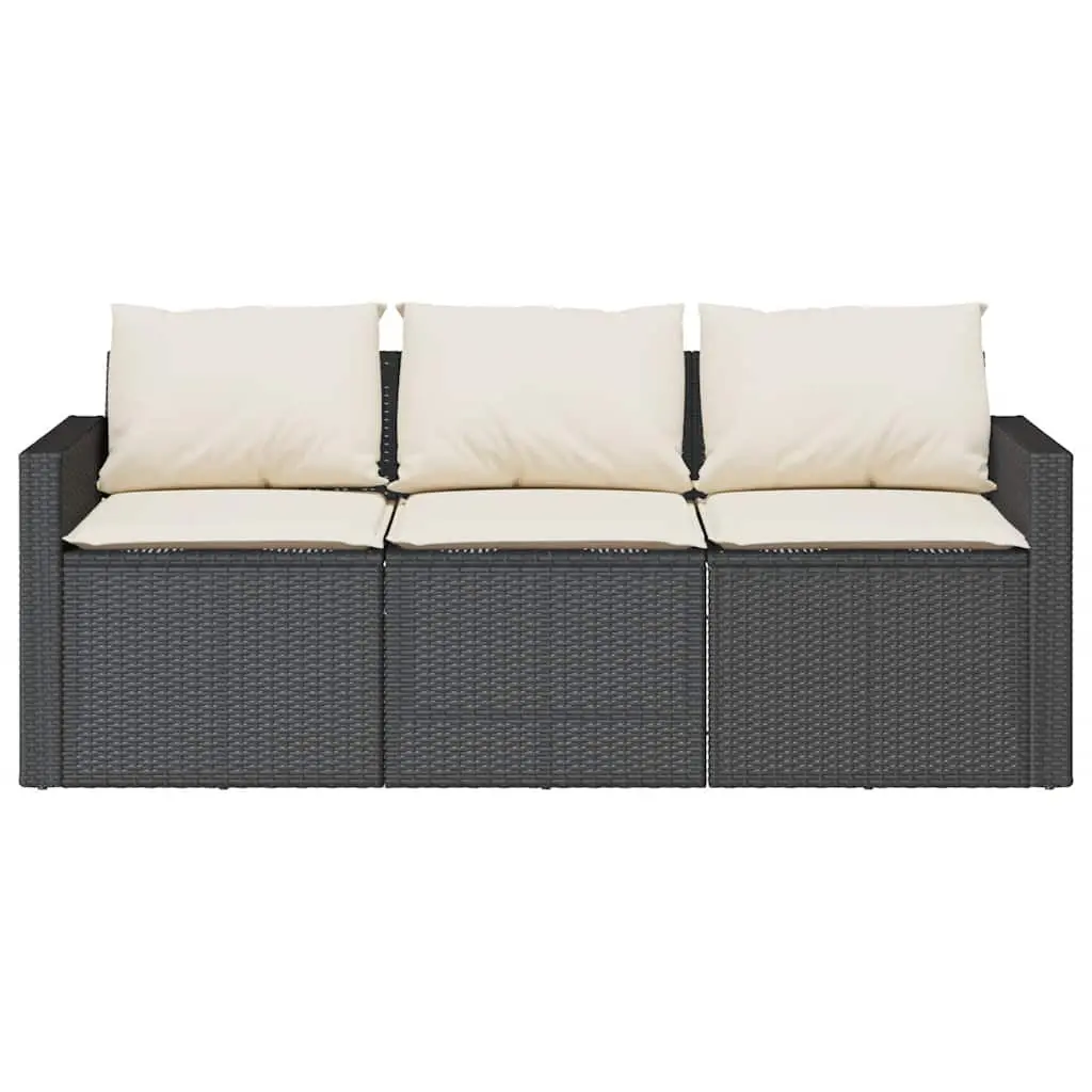 Outdoor Furniture Set Black Poly Rattan Cushioned Chairs Acacia Wood Table 2 Piece