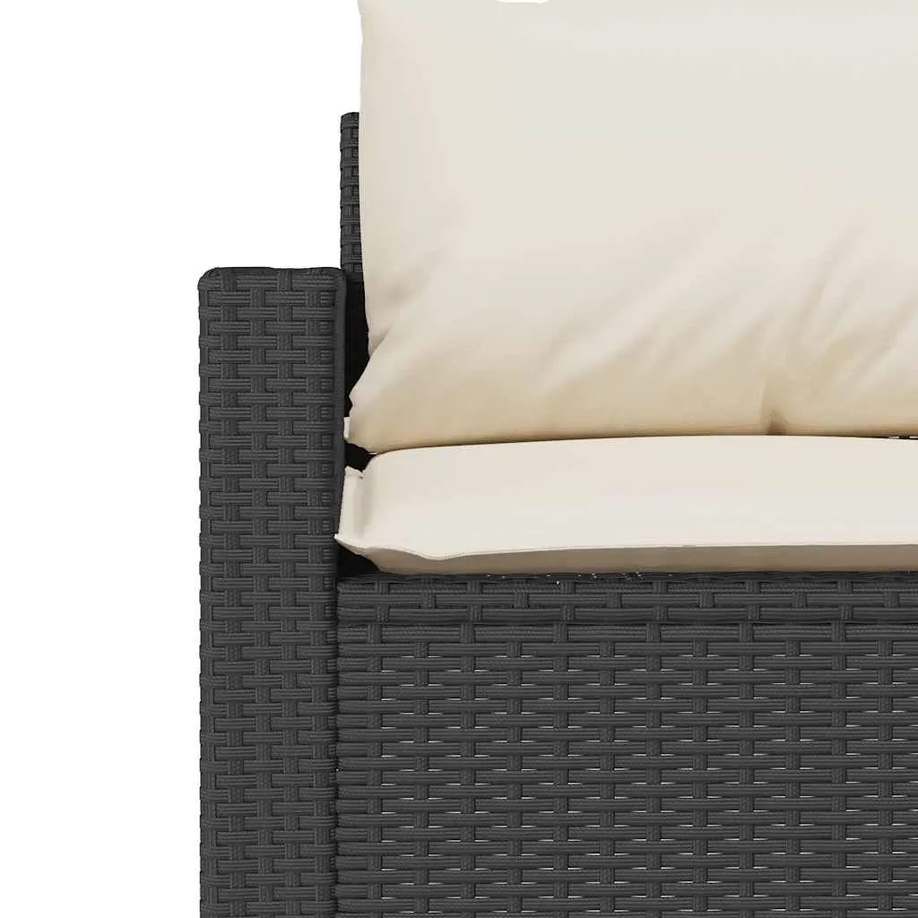 Outdoor Furniture Set Black Poly Rattan Cushioned Chairs Acacia Wood Table 2 Piece