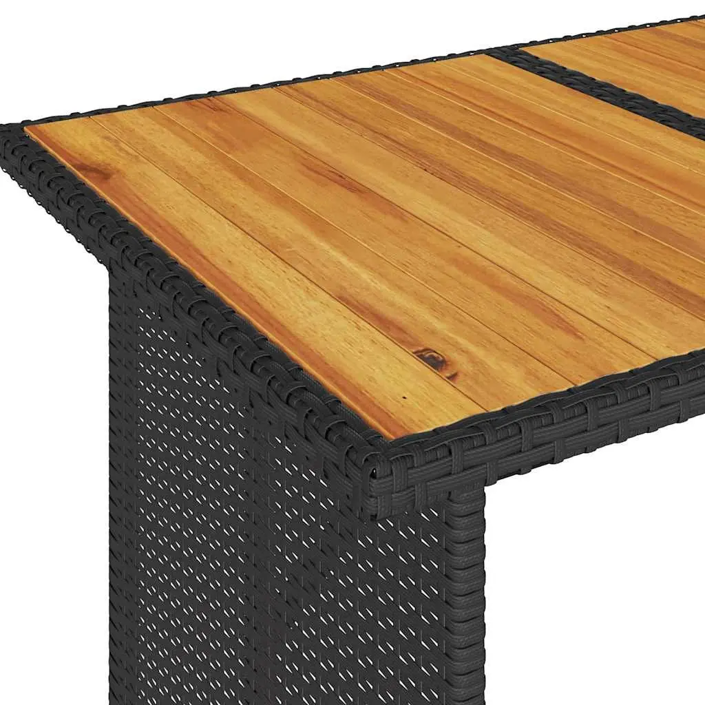 Outdoor Furniture Set Black Poly Rattan Cushioned Chairs Acacia Wood Table 2 Piece