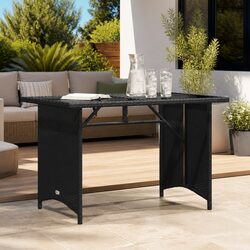 Garden Table Black Outdoor Patio Furniture Poly Rattan Glass Top 110x68x70cm