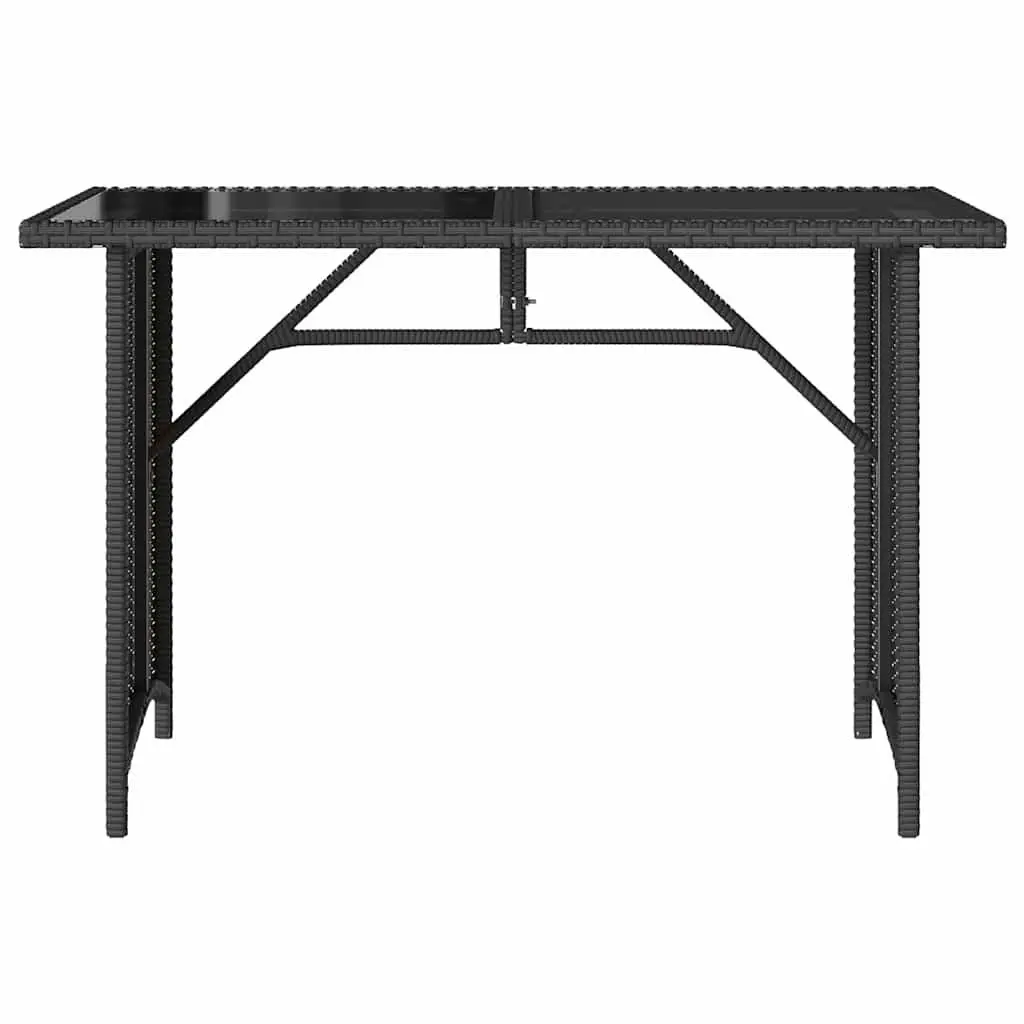 Garden Table Black Poly Rattan Glass Top 110x68x70cm