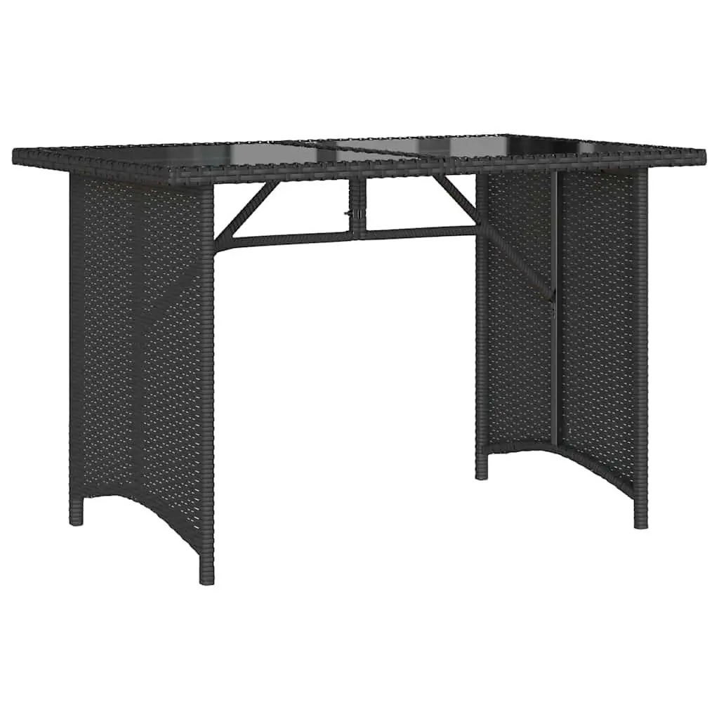 Garden Table Black Poly Rattan Glass Top 110x68x70cm