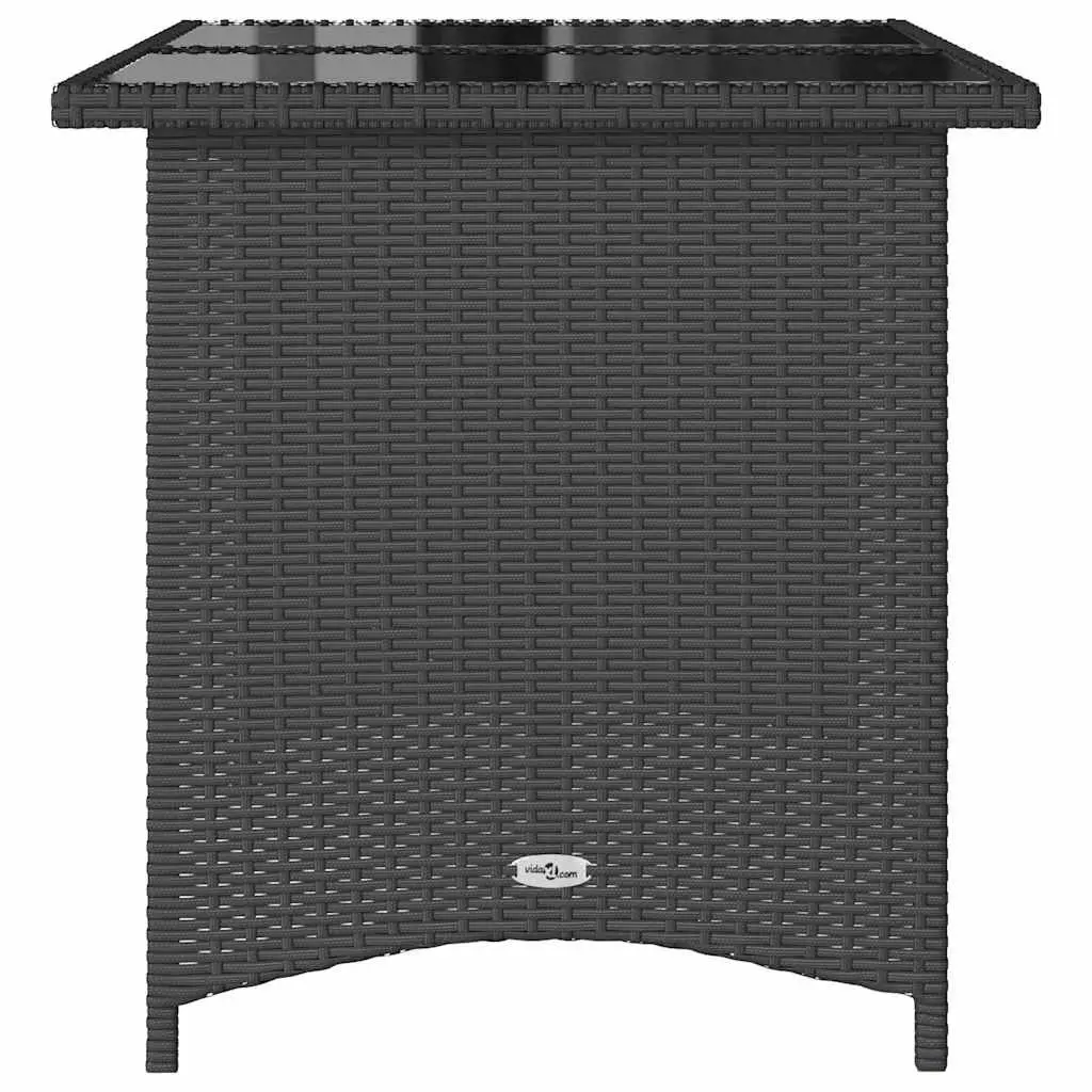 Garden Table Black Poly Rattan Glass Top 110x68x70cm