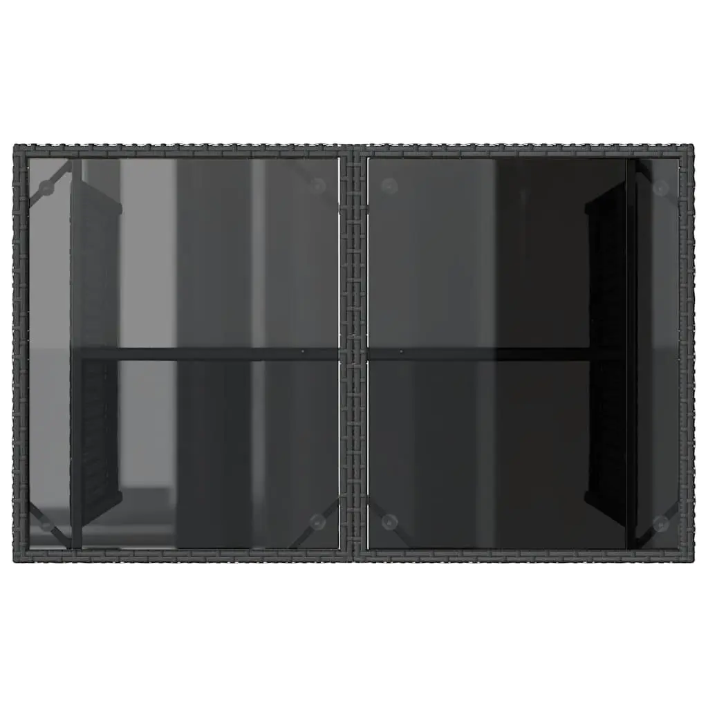 Garden Table Black Poly Rattan Glass Top 110x68x70cm