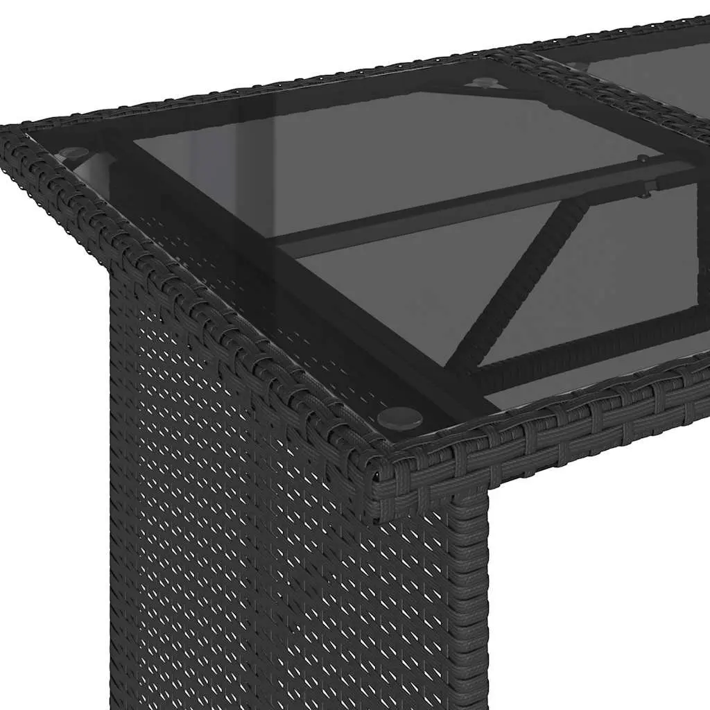 Garden Table Black Poly Rattan Glass Top 110x68x70cm
