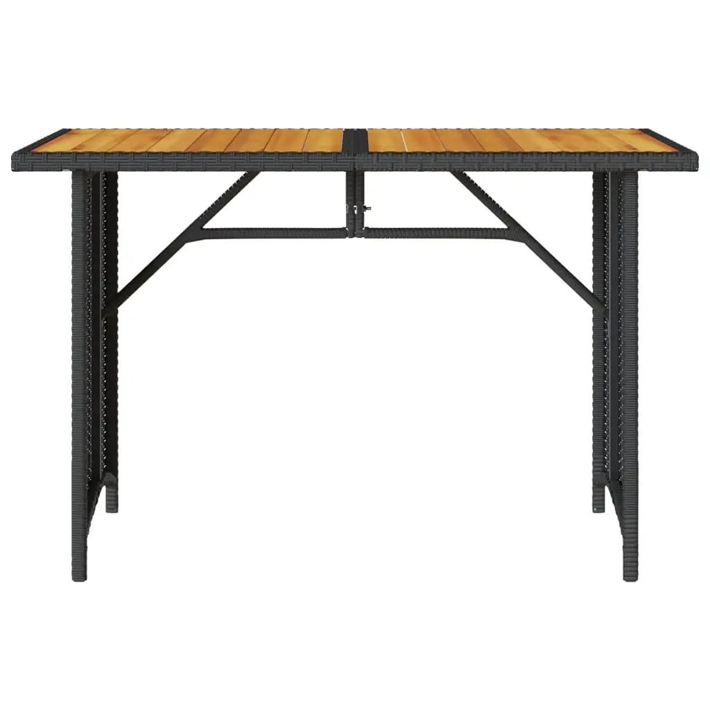 Outdoor Garden Table Poly Rattan Frame Acacia Wood Top Black 110x68x70cm