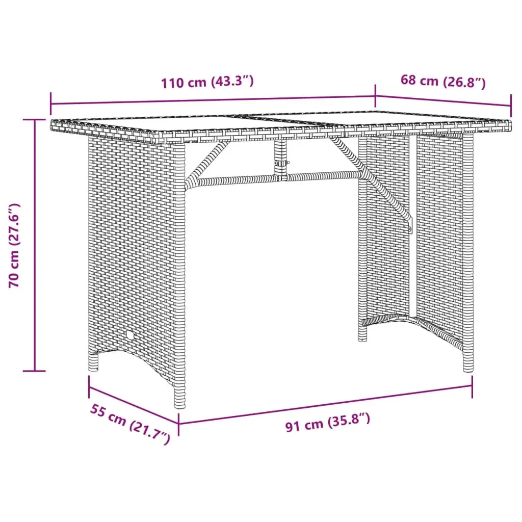 Outdoor Garden Table Poly Rattan Frame Acacia Wood Top Black 110x68x70cm