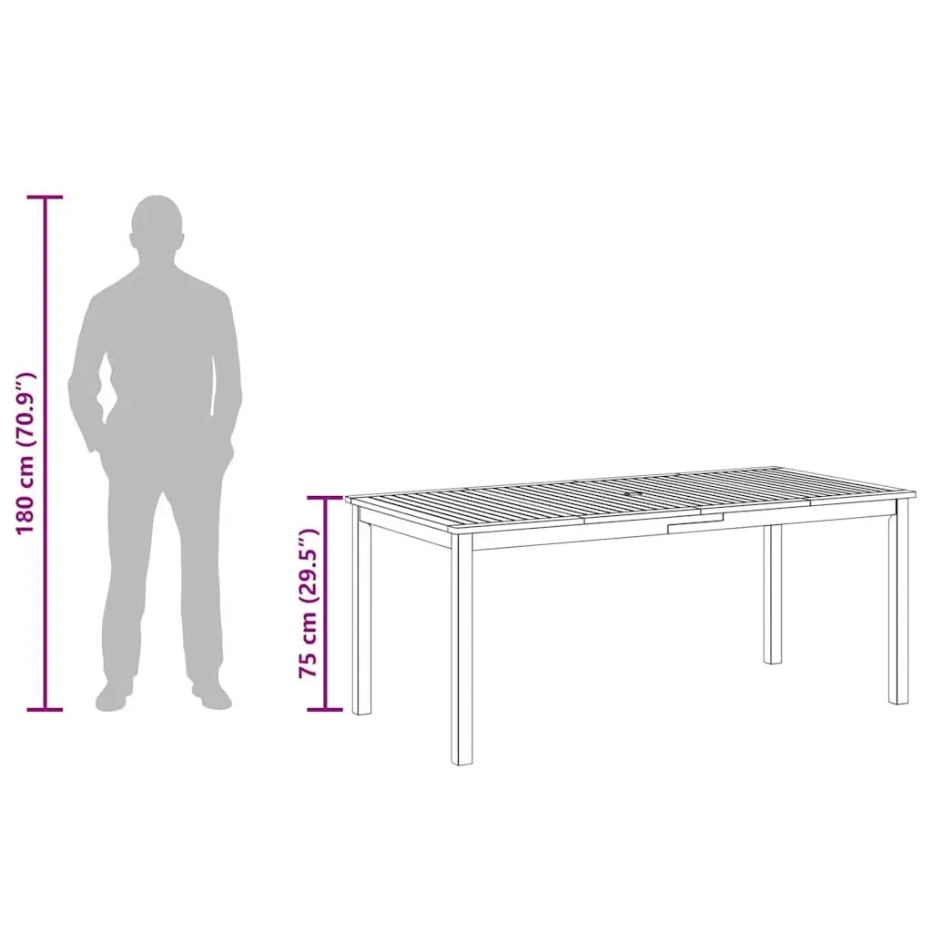 Outdoor Dining Table Solid Acacia Wood Brown 180x90x75cm