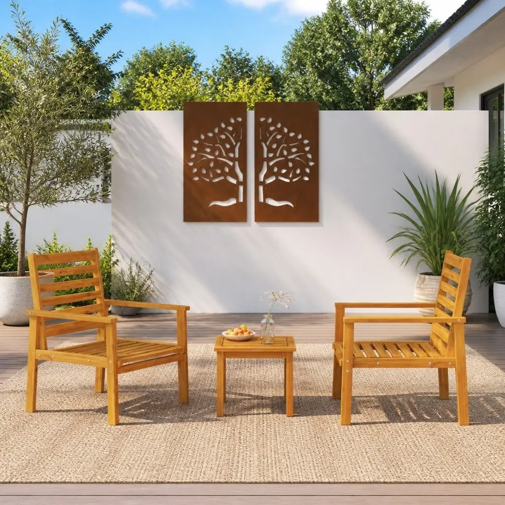 Outdoor Sofa Chair Set Solid Wood 2 Piece Garden Patio Lounge Seating Furniture