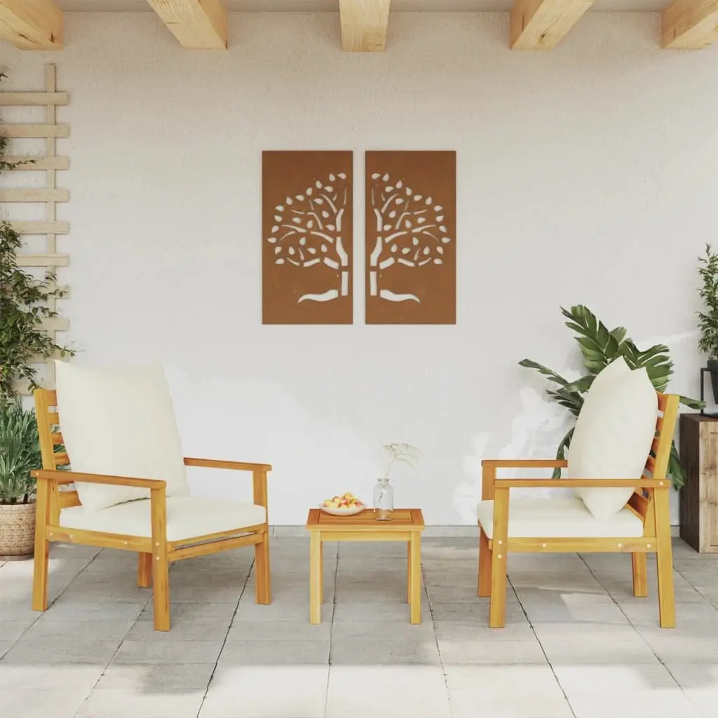 Outdoor Sectional Sofa Chair Solid Acacia Wood with Cushions 2pcs