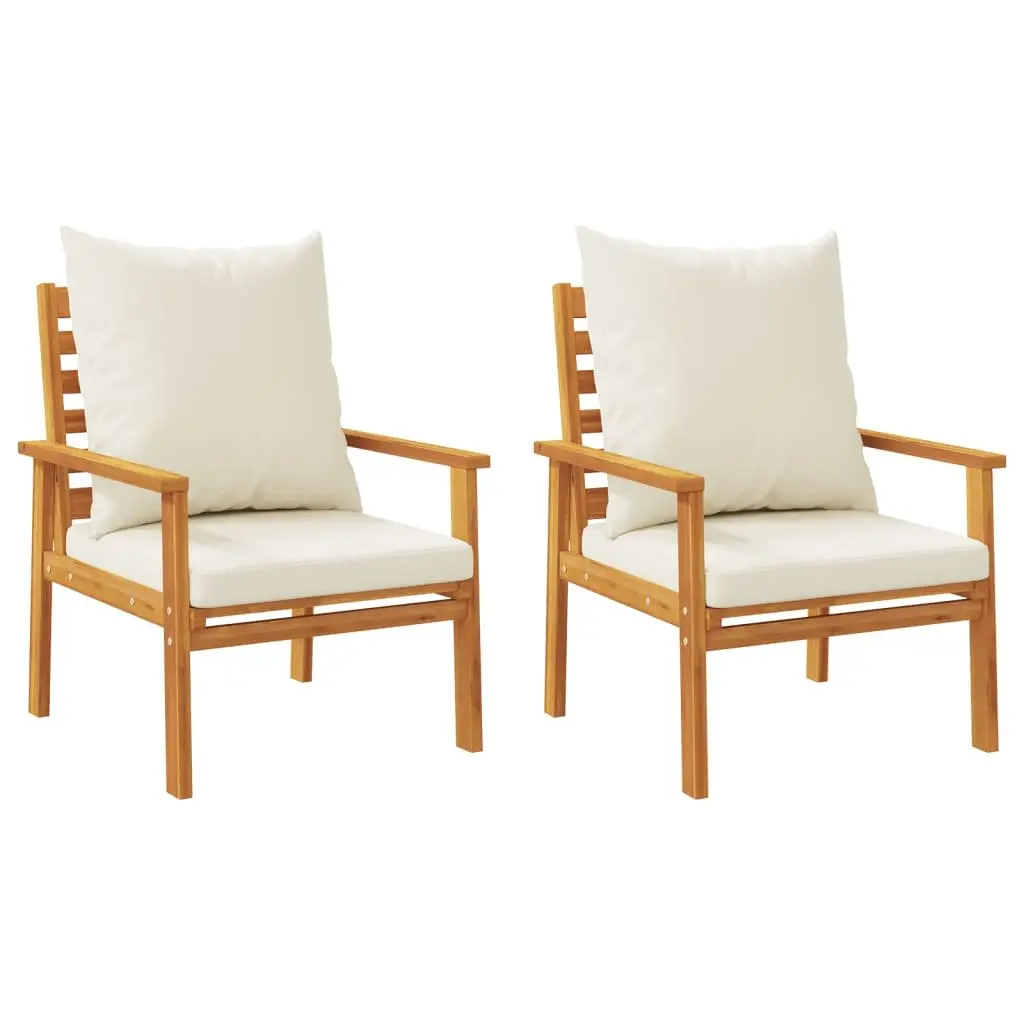 Outdoor Sectional Sofa Chair Solid Acacia Wood with Cushions 2pcs