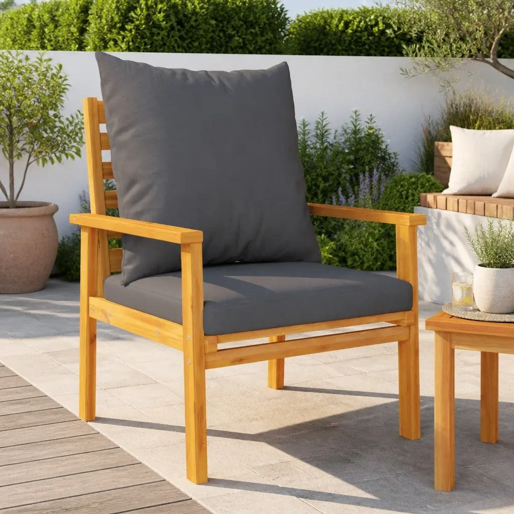 Outdoor Sofa Chair Solid Wood with Cushions 2 Piece Garden Patio Furniture