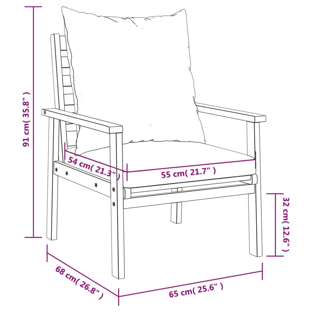 Outdoor Sofa Chair Solid Wood with Cushions 2 Piece Garden Patio Furniture