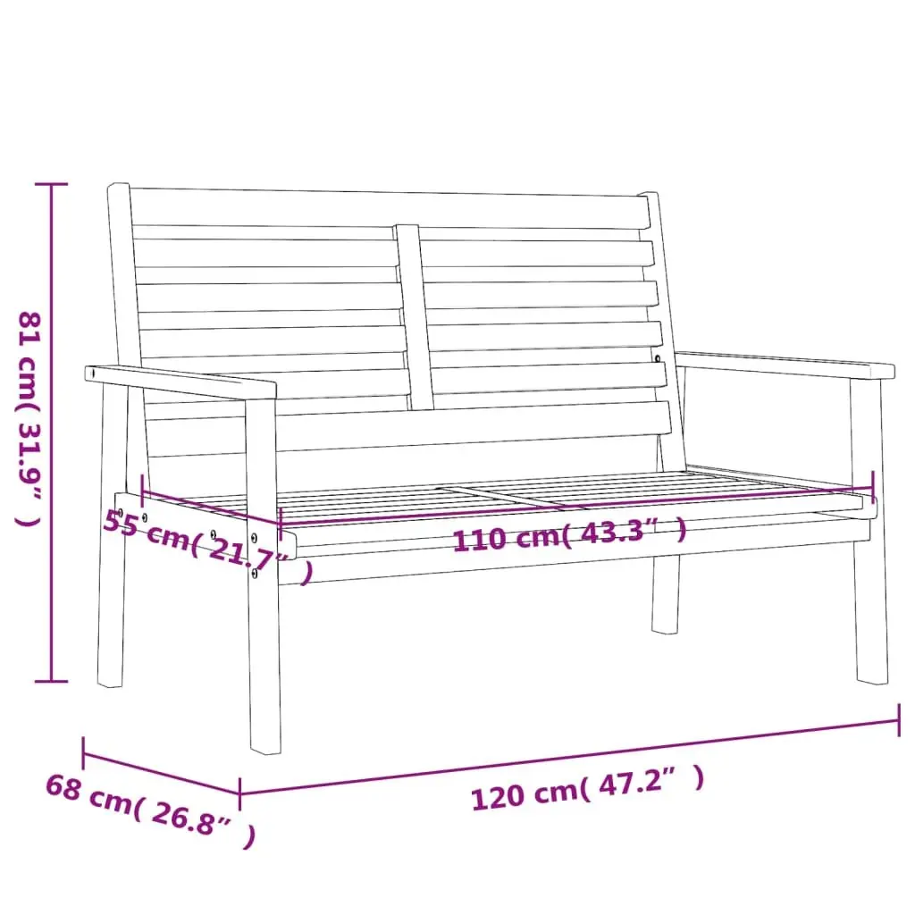 Garden Sofa Bench 120cm Outdoor Seating Wooden Patio Lounge Chair Armrest
