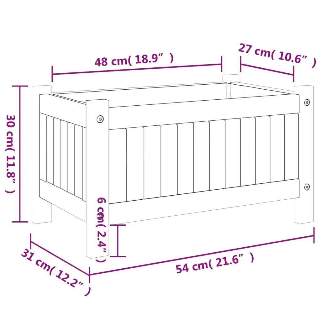 Garden Planter Wooden Box Container Raised Bed Brown 54 x 31 x 30 cm