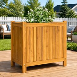 Wooden Garden Planter Box with Drainage Slats Outdoor Patio Deck Balcony Flower
