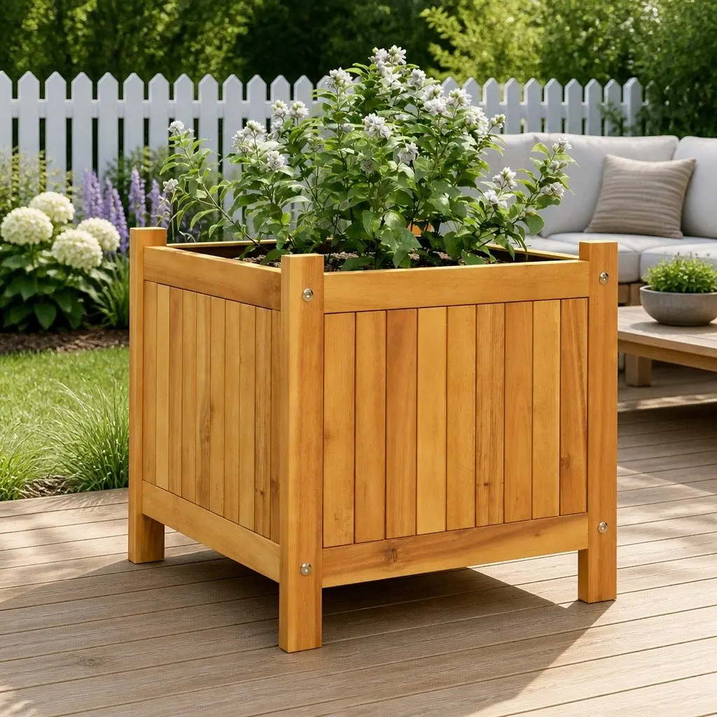 Wooden Garden Planter Box Solid Acacia Brown 42x42x40cm