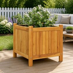 Garden Planter Box Wooden Raised Bed Solid Acacia Brown 42x42x40 cm