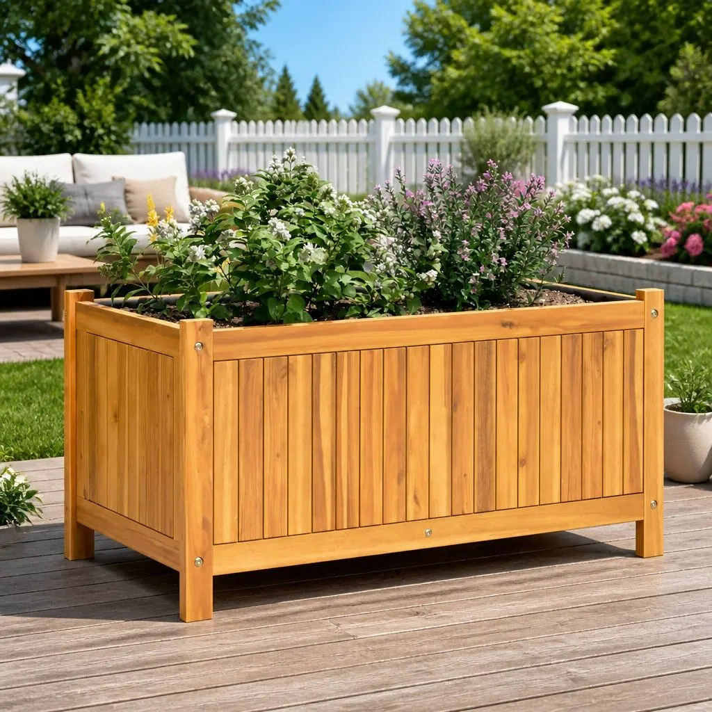 Wooden Garden Planter Box Solid Acacia Wood 80x42x40 cm Outdoor Flower Pot