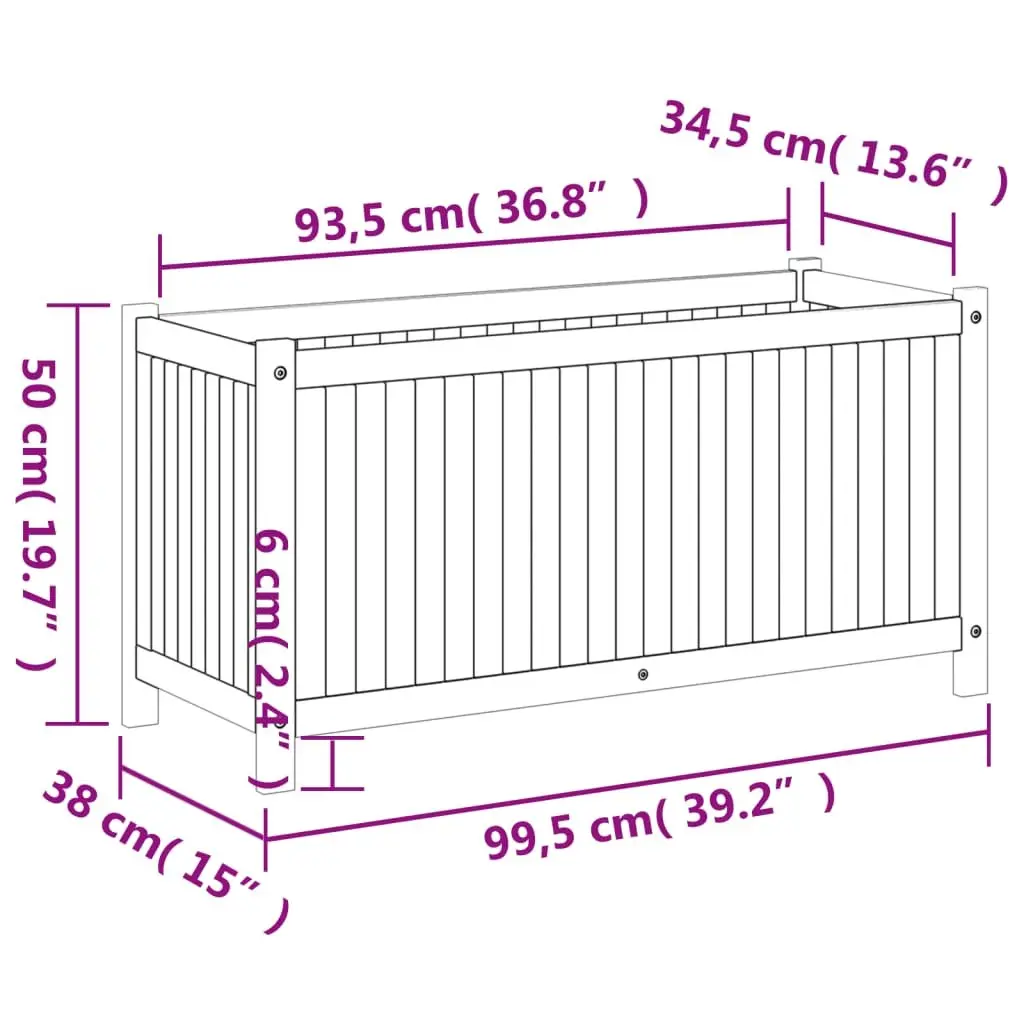 Wooden Garden Planter Box Raised Bed Outdoor 99.5 x 38 x 50 cm for Flowers Plants Decor