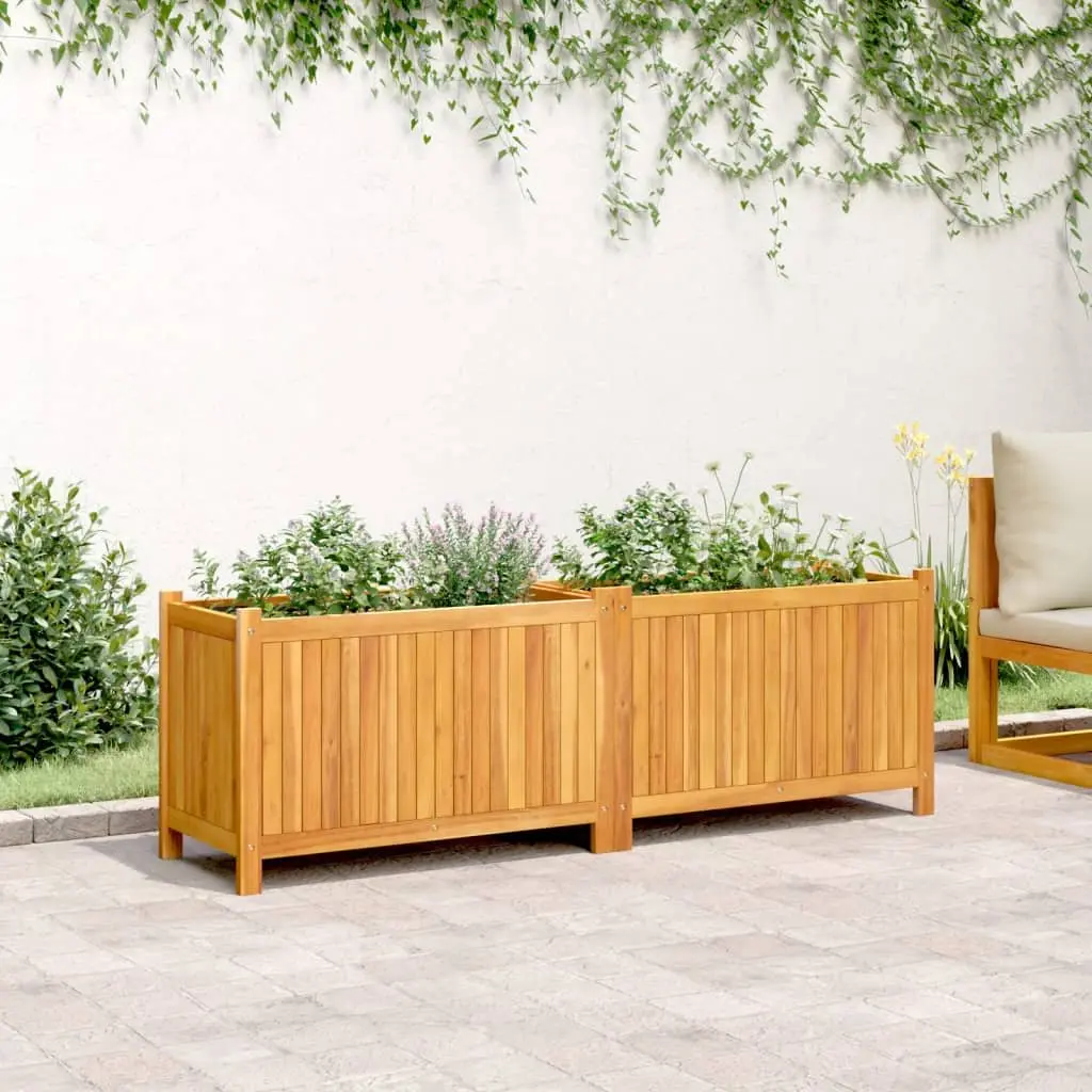 Garden Planter Box Wooden Raised Bed Acacia Wood Liner Brown 153 x 38.5 x 50 cm Outdoor Patio Deck