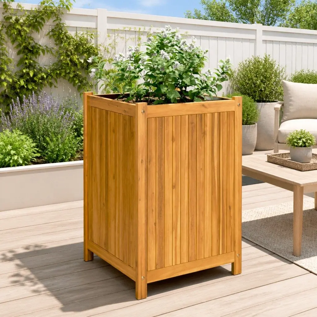 Acacia Wood Garden Planter Box 50x50x75 cm