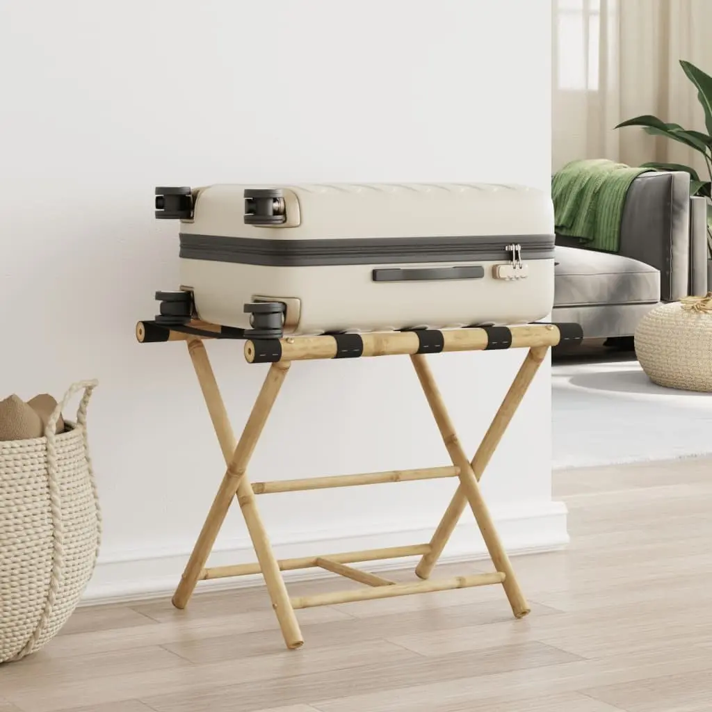 Folding Luggage Rack Bamboo Two Shelf Brown 62x42x50.5cm