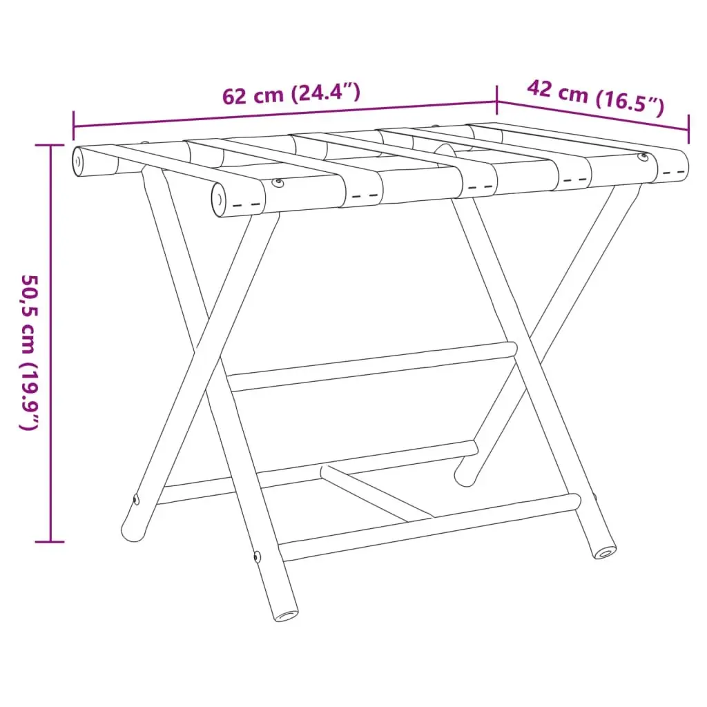 Folding Luggage Rack Bamboo Two Shelf Brown 62x42x50.5cm