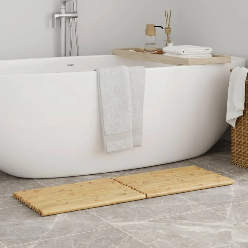 Bamboo Bath Mats Non-slip Brown Set of 2 50x35 cm for Bathroom Shower and Spa