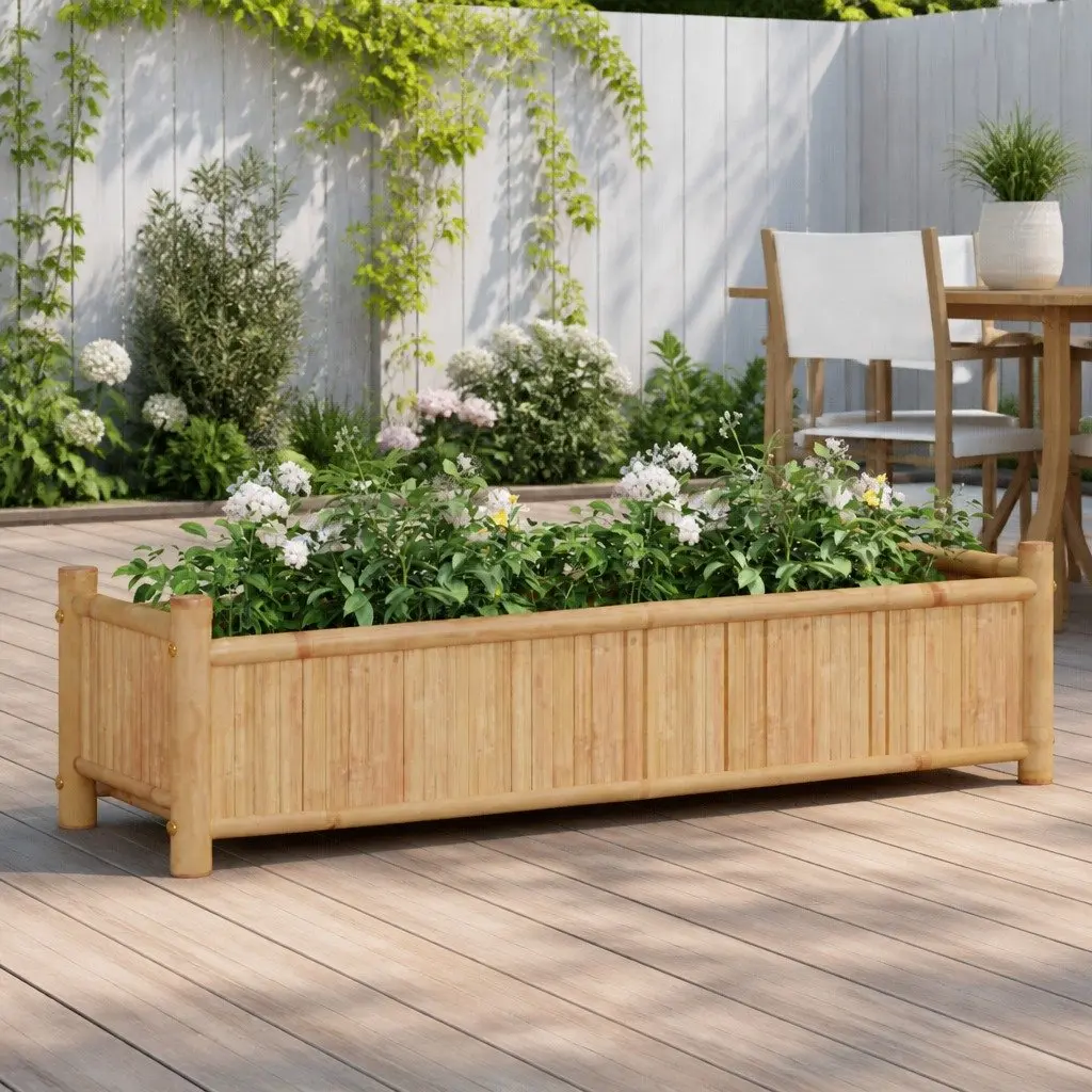 Bamboo Planter Box 100x30x25cm Raised Garden Bed Flower Pot Outdoor Balcony