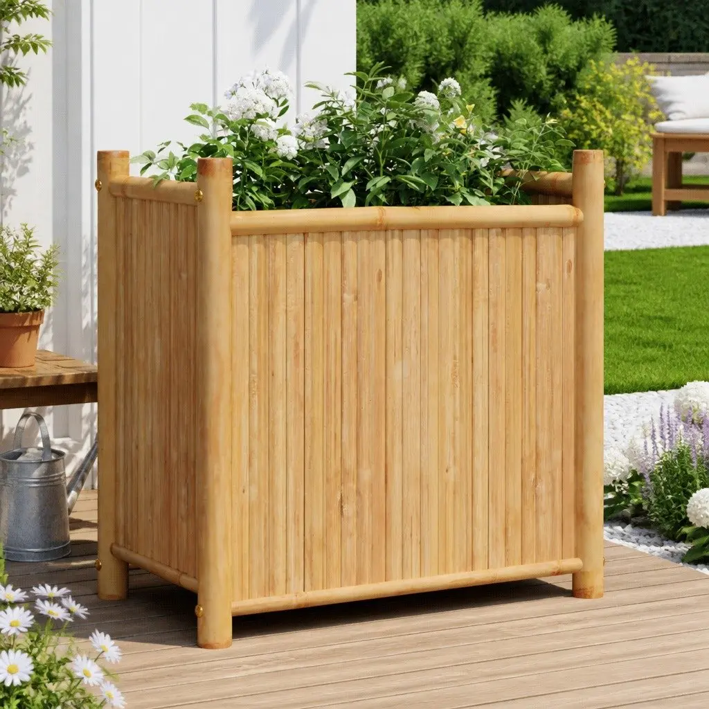 Bamboo Planter Box 50x30x50 cm Garden Raised Bed Flower Pot Outdoor Decor