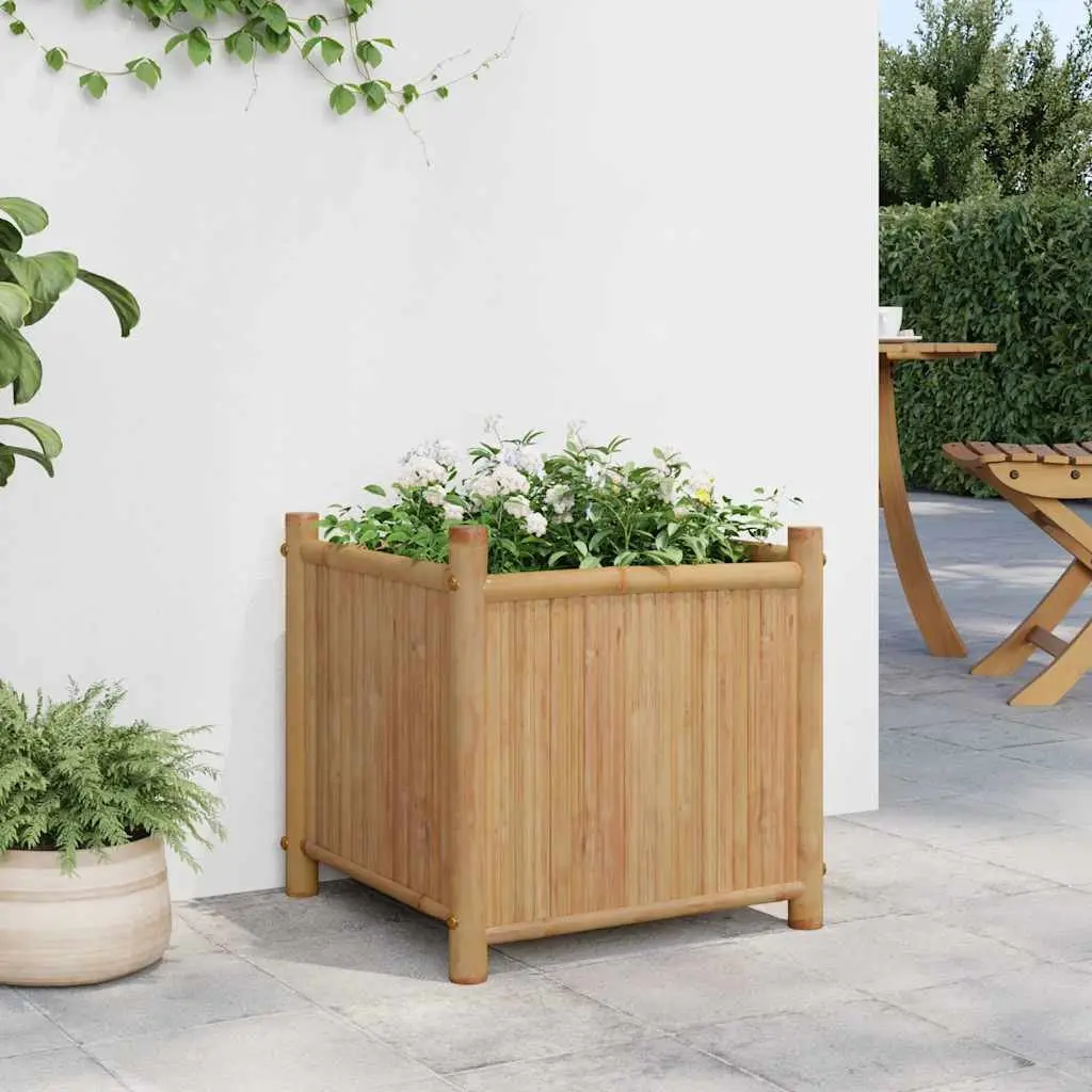 Bamboo Planter Box 40x40x40 cm Raised Garden Bed for Plants Flowers Herbs