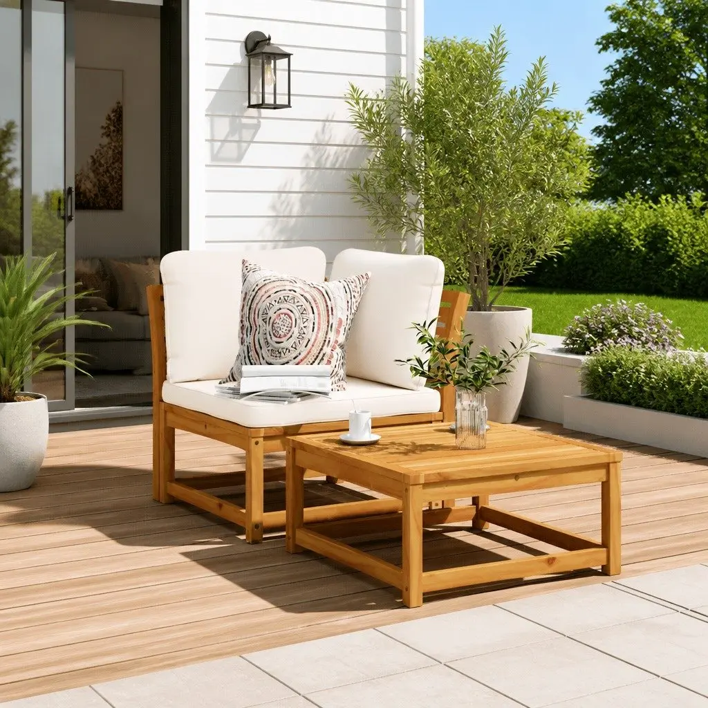Outdoor Sectional Sofa Corner Unit Solid Acacia Wood Brown 73 x 73 x 65 cm