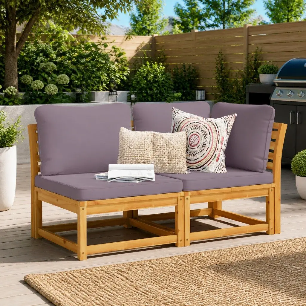 Outdoor Sectional Sofa Lounge Set Solid Acacia Wood with Thick Cushions 2 Piece