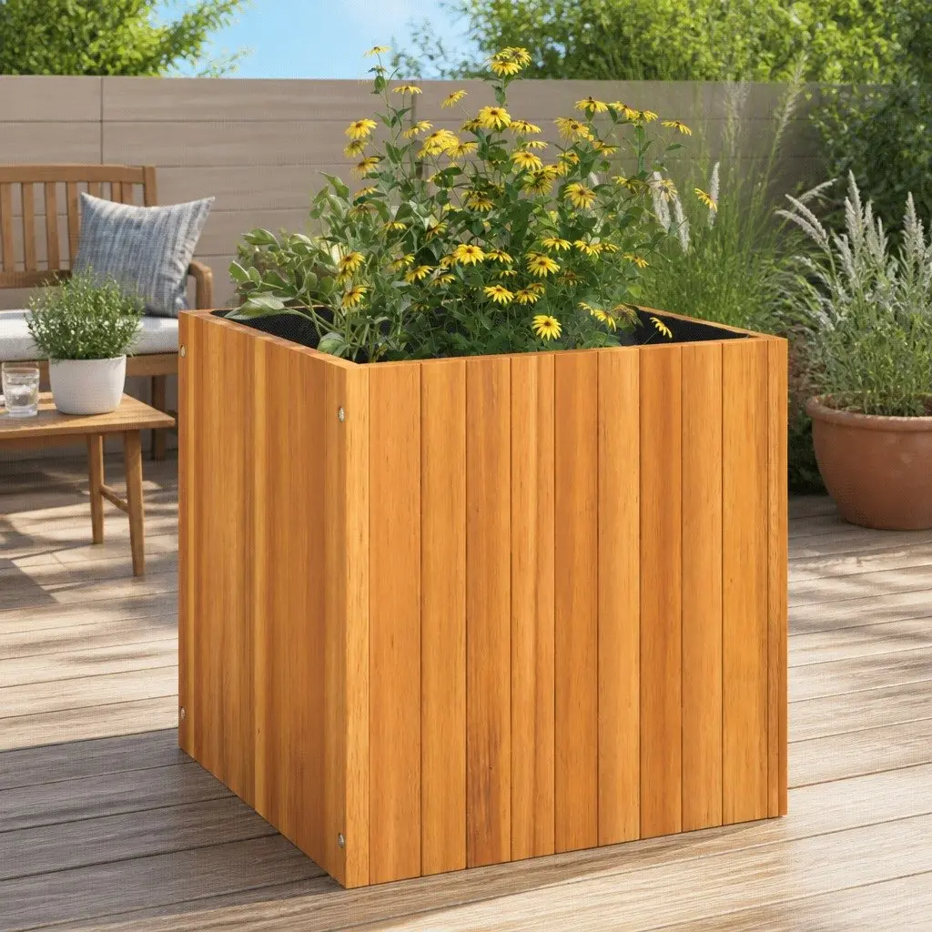Garden Planter Box Solid Acacia Wood 45x45x45cm Brown