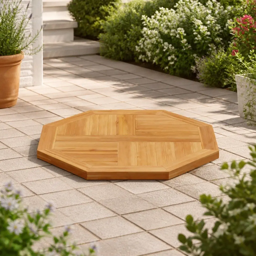 Octagonal Wooden Table Top 60x60cm Solid Teak Garden Dining Replacement Parasol