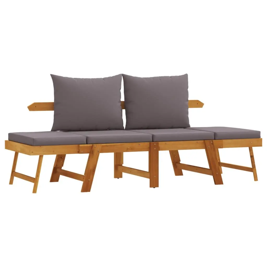 Garden Bench 2-in-1 Convertible Day Bed Acacia Wood Outdoor Seat with Cushions