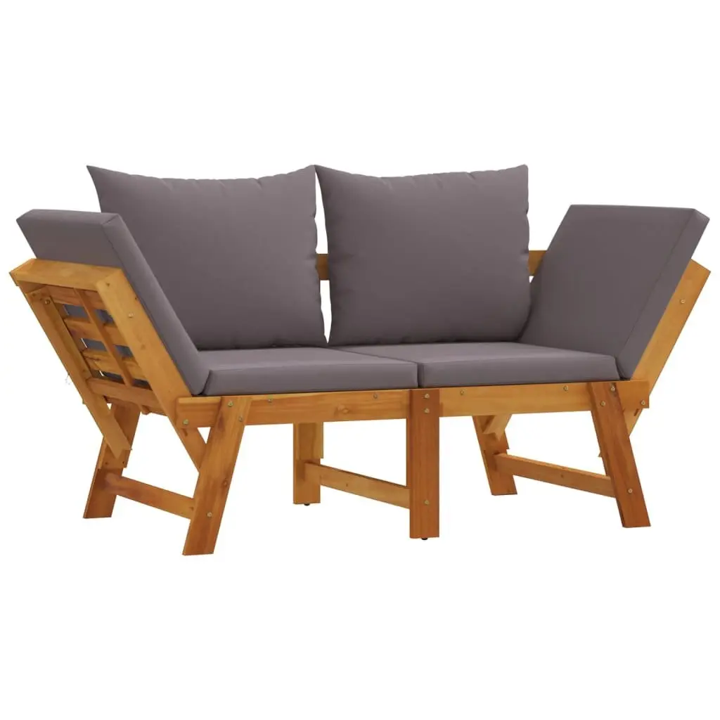 Garden Bench 2-in-1 Convertible Day Bed Acacia Wood Outdoor Seat with Cushions