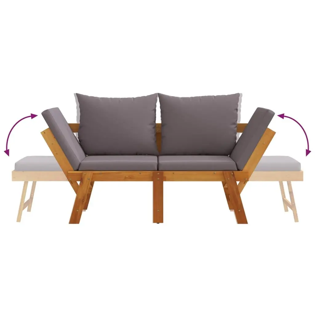 Garden Bench 2-in-1 Convertible Day Bed Acacia Wood Outdoor Seat with Cushions