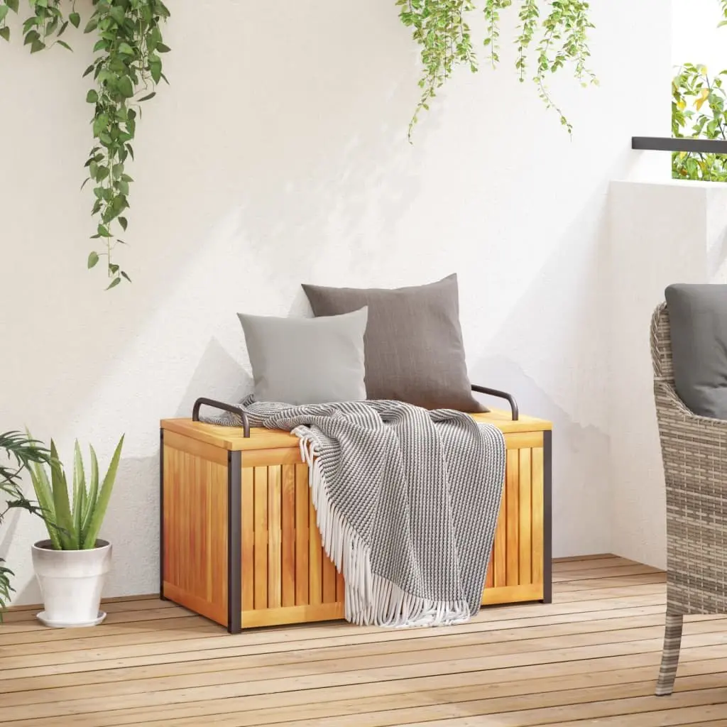 Cushion Storage Box Wooden Acacia Frame with Steel Handle 85x45x45/53 cm