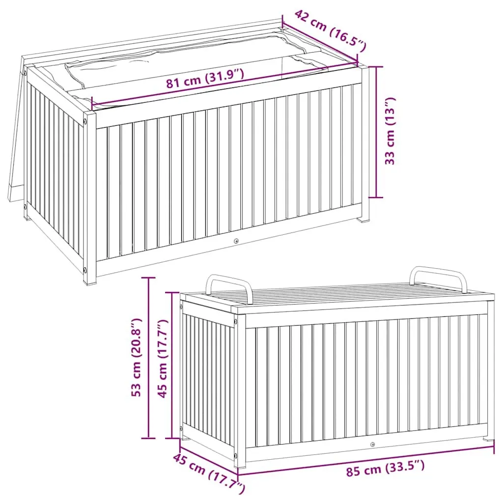Cushion Storage Box Wooden Acacia Frame with Steel Handle 85x45x45/53 cm