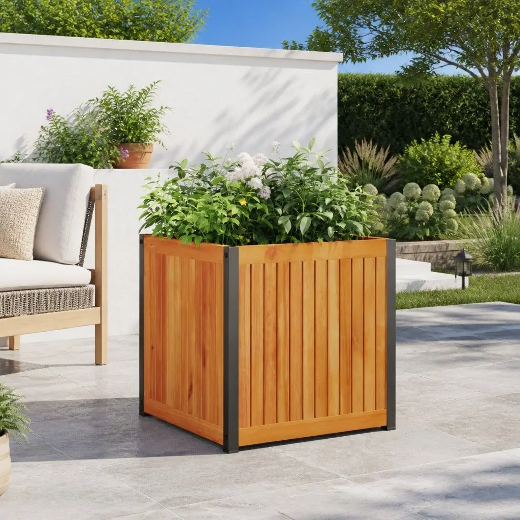 Garden Planter Box Solid Acacia Wood and Steel Frame 45x45x44 cm